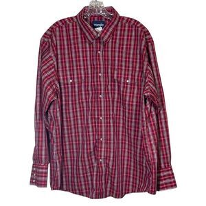Wrangler Pearl Snap Shirt Men XXL Red‎ Plaid Western Country Rodeo Farm Cowboy